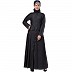 Front open denim abaya with front pocket-Black